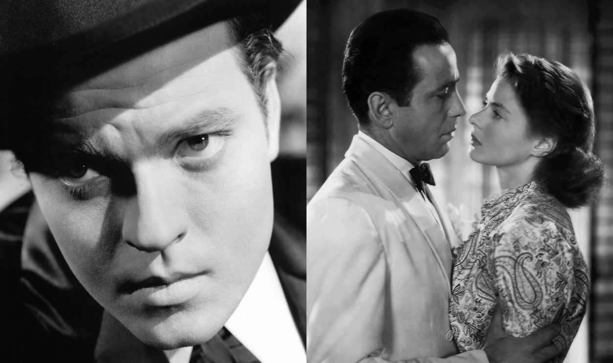 A split collage of iconic monochrome films
